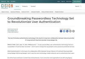 Screenshot showing Silent Authentication+ press release on PR Newswire.